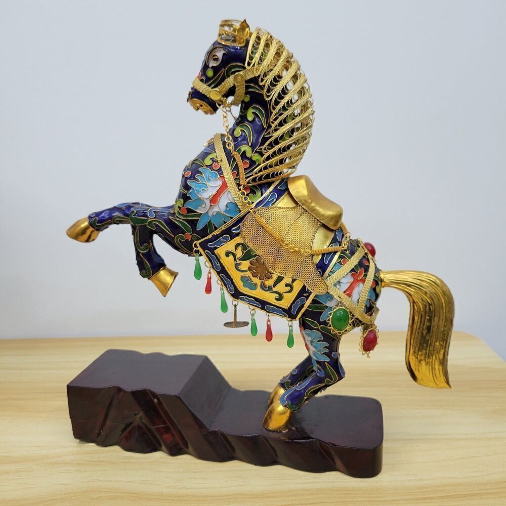 Chinese Cloisonné Rearing Horse – Enamel & Gilt Decorative Statue